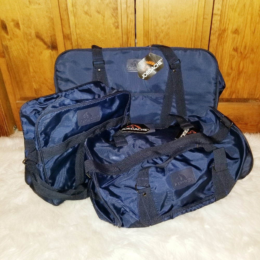 JORDACHE Luggage 3 piece set, Vintage New old stock Nylon luggage set.Blue